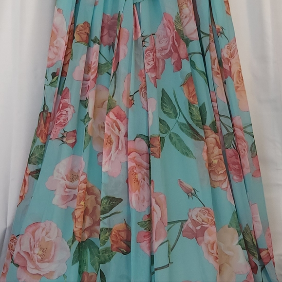 Chiffon Floral Mint Green Maxi Dress Plus 3X - Picture 6 of 6